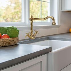 PB Nostalgijska klasična zlata kuhinjska pipa V1910 z vrtljivim izlivom 1150424170