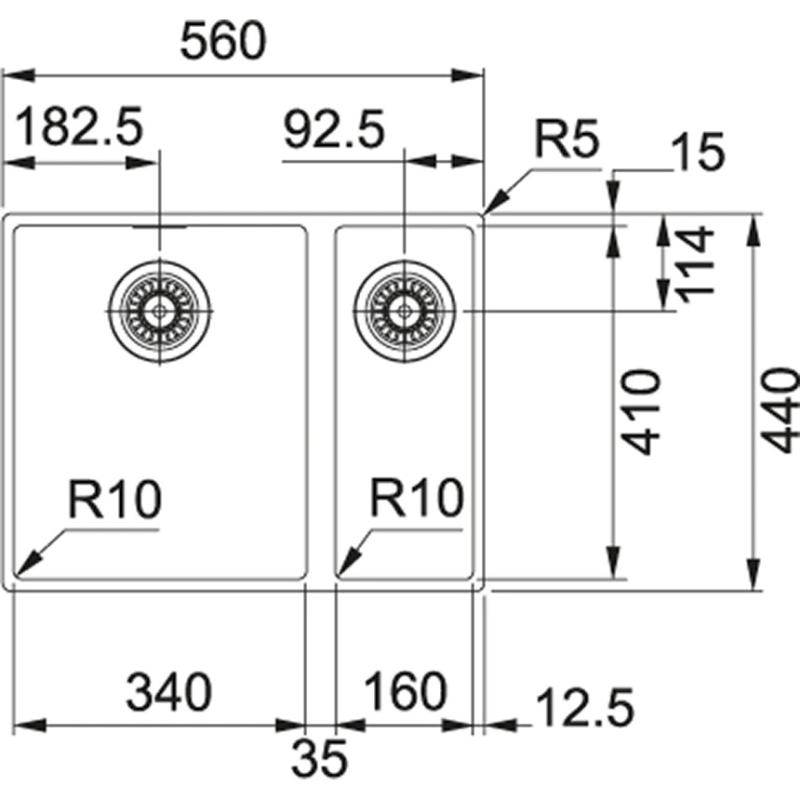 Franke Sirius 2 S2D 160 pol in pol 1,5 plastično belo pomivalno korito 53,5x41cm vgradnja 125.0252.219