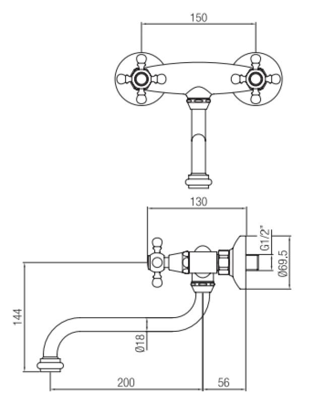 PB Nostalgijska kuhinjska pipa Classic C stenska pipa Bron 10.2722