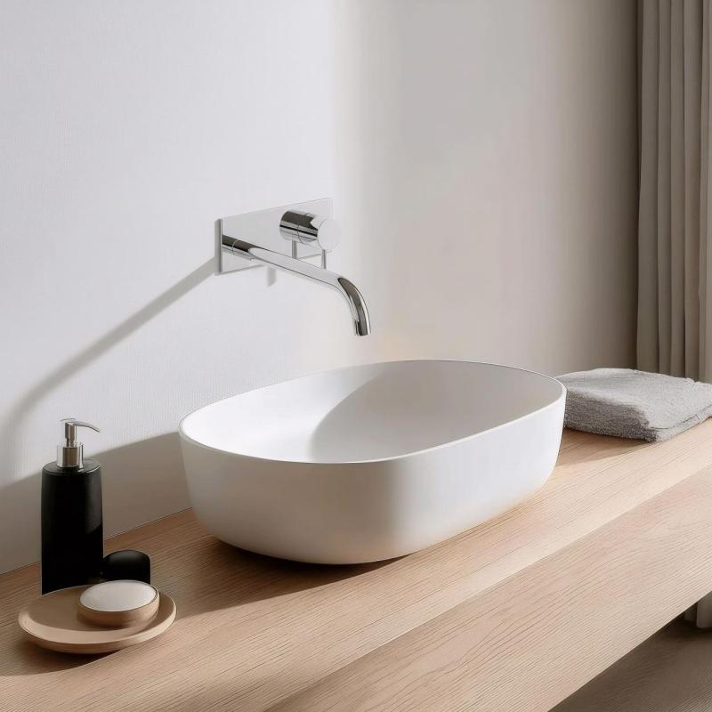 Waterevolution Flow ingebouwde wastafelkraan met afdekplaat chroom met uitloop 25 cm T1161B01-25