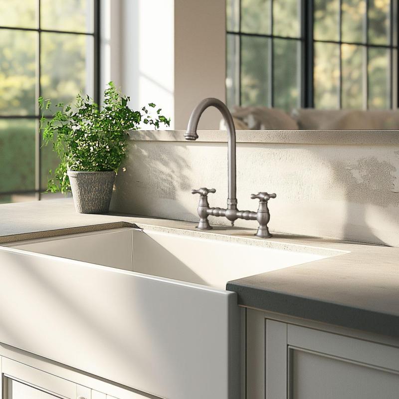 PB Nostalgijska Kuhinjska Pipa z Mostom iz Nerjavečega Jekla z Okroglim Izlivom in Zvezdastimi Ročaji PBN.RVS.R.ST