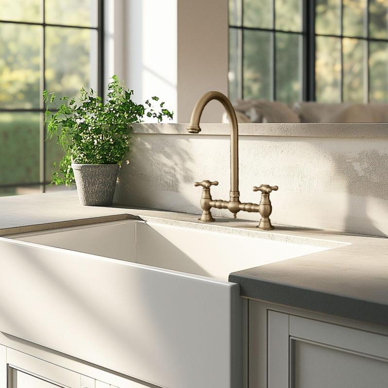 PB Nostalgijska kuhinjska pipa za most v bronasti barvi z okroglo izlivno cevjo in zvezdastimi ročaji PBN.BRO.R.ST