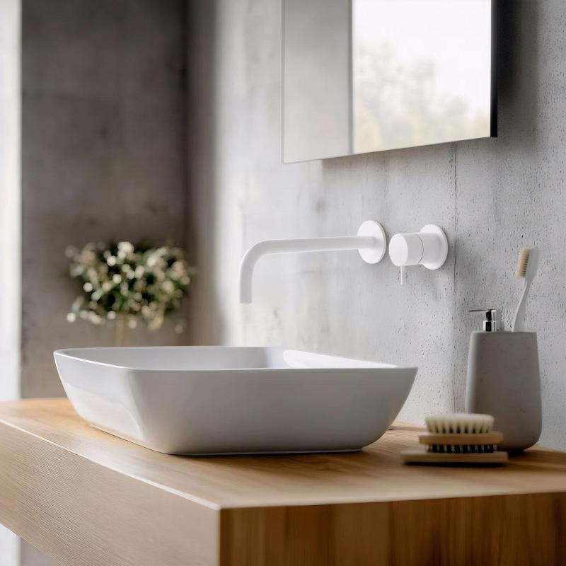 Waterevolution Flow vgradna pipa za umivalnik, mat bela, z izlivom 21 cm T116BBR-21