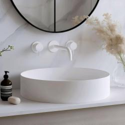 Waterevolution Flow 3-luknjasta vgradna umivalna baterija, mat bela, z izlivom 15 cm T1163FBR-15