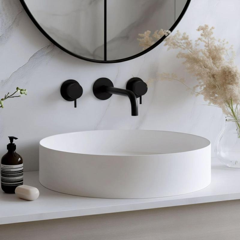 Waterevolution Flow 3-luknjasta vgradna pipa za umivalnik, mat črna, z izlivom 15 cm T1163FPR-15