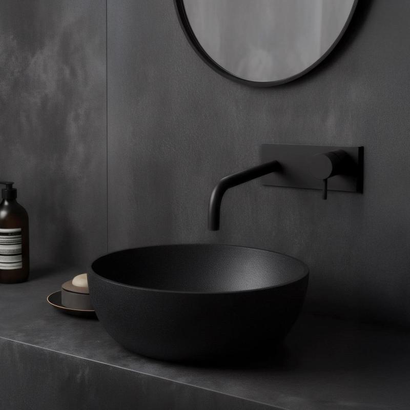 Waterevolution Flow vgrajena umivalniška pipa z okrasno ploščo mat črna z izlivom 21cm T1161BPR-21