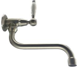 PB klasična stenska fontanska pipa z belo ročico za hladno vodo in dolgim izlivom nerjaveče jeklo 1208853572