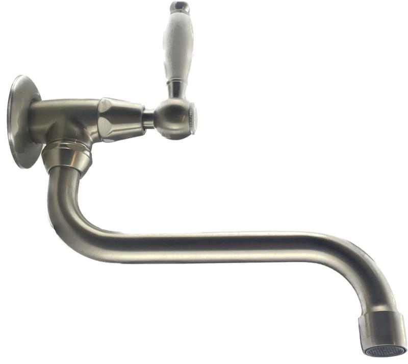 PB klasična stenska fontanska pipa z belo ročico za hladno vodo in dolgim izlivom nerjaveče jeklo 1208853572