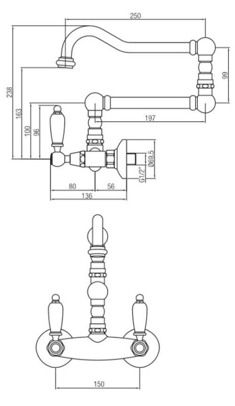 PB klasična pipa Zidna pipa Bele ročice Ekstra dolg vrtljiv izliv Nerjaveče jeklo 1208854252