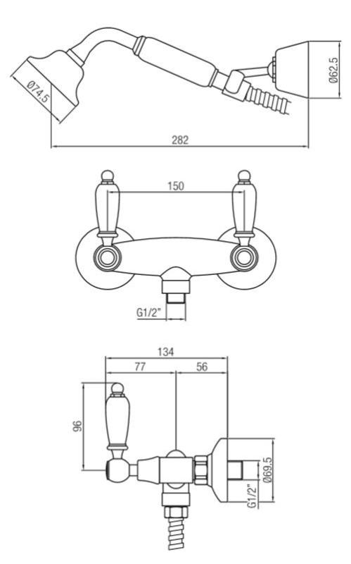 PB klasična pipa nadometni tuš set z belimi ročaji Bron vključuje ročno prho 1208854482