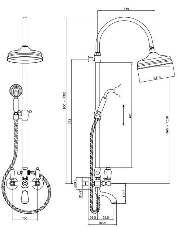 PB klasični komplet za prhanje z dežno prho v bronasti barvi 1208854822
