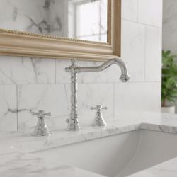 PB klasična 3-luknjasta umivalniška pipa z zvezdastimi ročaji, izliv 18,5 cm Krom 1208854922