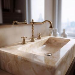 PB klasična 3-luknjasta umivalniška pipa z zvezdnimi gumbi, izliv 18,5 cm Bron 1208854942