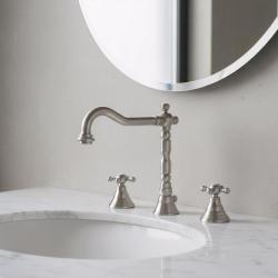 PB klassieke 3-gats wastafelkraan met sterknoppen en uitloop van 18,5 cm, RVS 1208854952