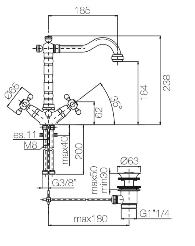 PB klasična umivalniška pipa z zvezdnimi ročaji, izliv 18,5 cm, nerjaveče jeklo 1208854972