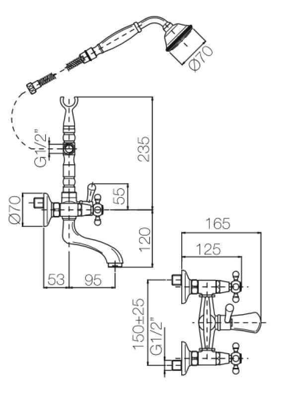 PB klasični kran za kopalnico s trdnimi gumbi, krom, vključno z ročno tuš kabino 1208855152