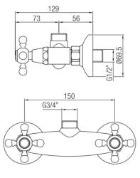 PB klasična pipa, nadgradna pršna mešalna pipa s križnimi ročaji, nerjavno jeklo, zgornji priključek 1208855322
