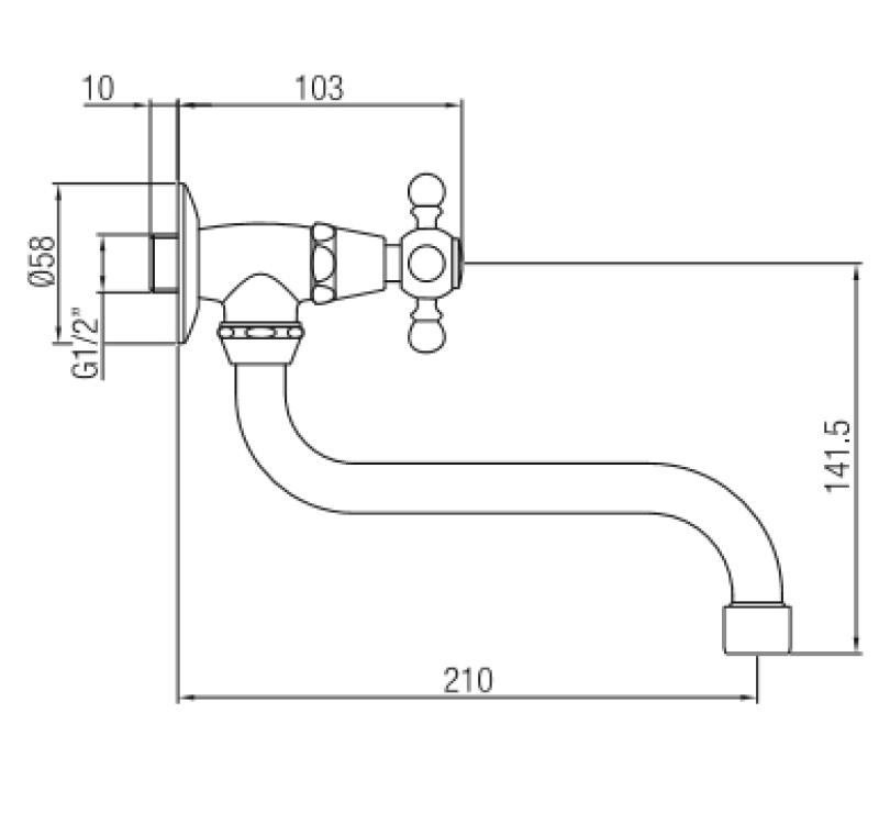 PB klasična stenska pipica z zvezdastim ročajem za hladno vodo in dolgim izlivom krom 1208855622