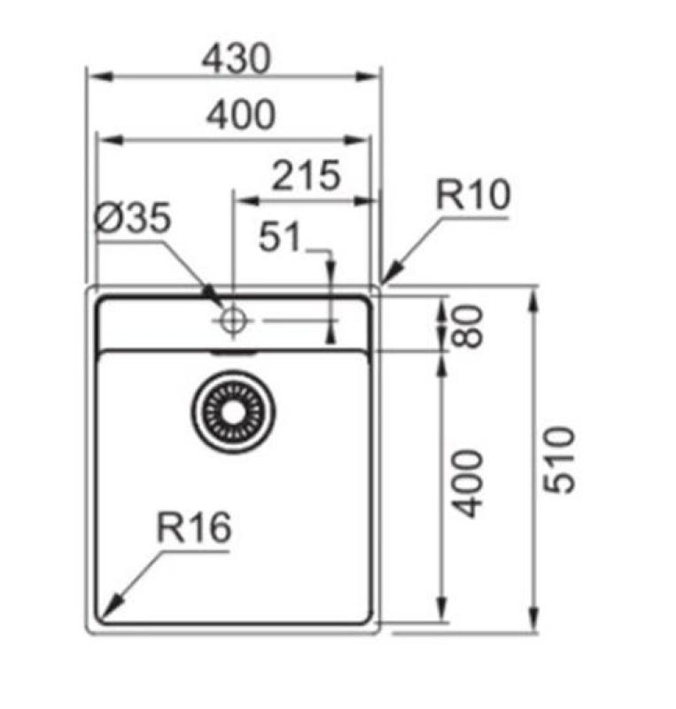 Franke Maris MRX 210.40 TL inox pomivalno korito z odprtino za armaturo 43x51 cm vgradnja na ravni 1270527793