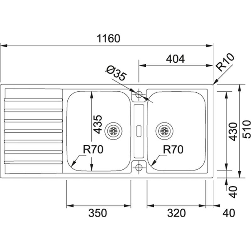 Franke Argos AGX 221 dubbele roestvrijstalen spoelbak met afdruipvlak vlakinbouw 116x51cm 127.0635.632