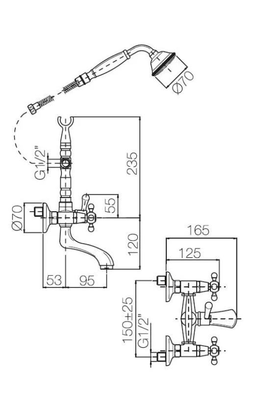 PB Prosta stoječa kopalniška pipa nostalgična zvezdasti ročaji krom 6000