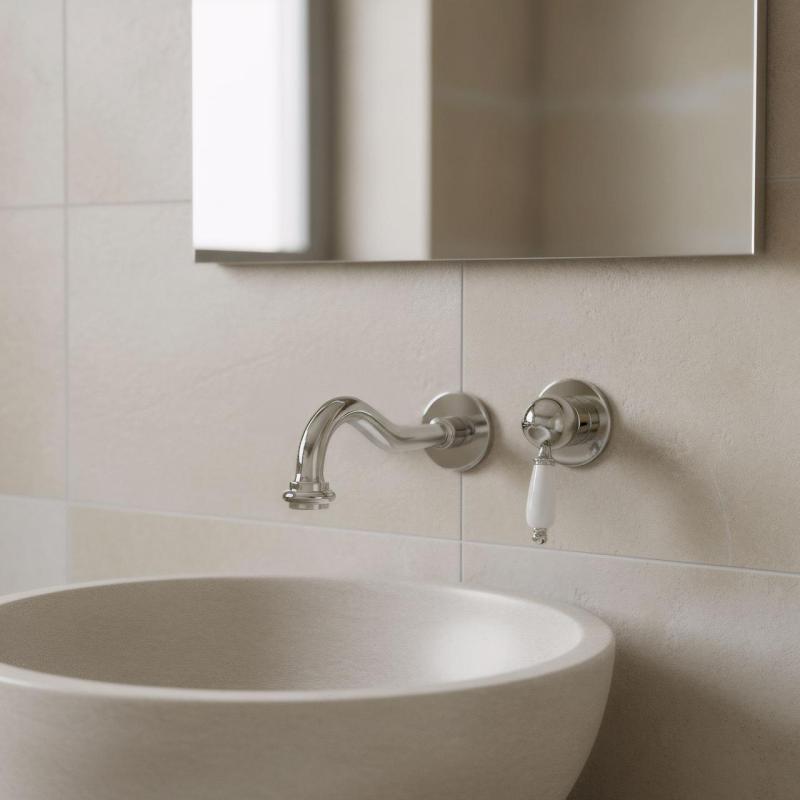 PB nostalgična vgradna umivalniška armatura Vintage izliv 21 cm krom