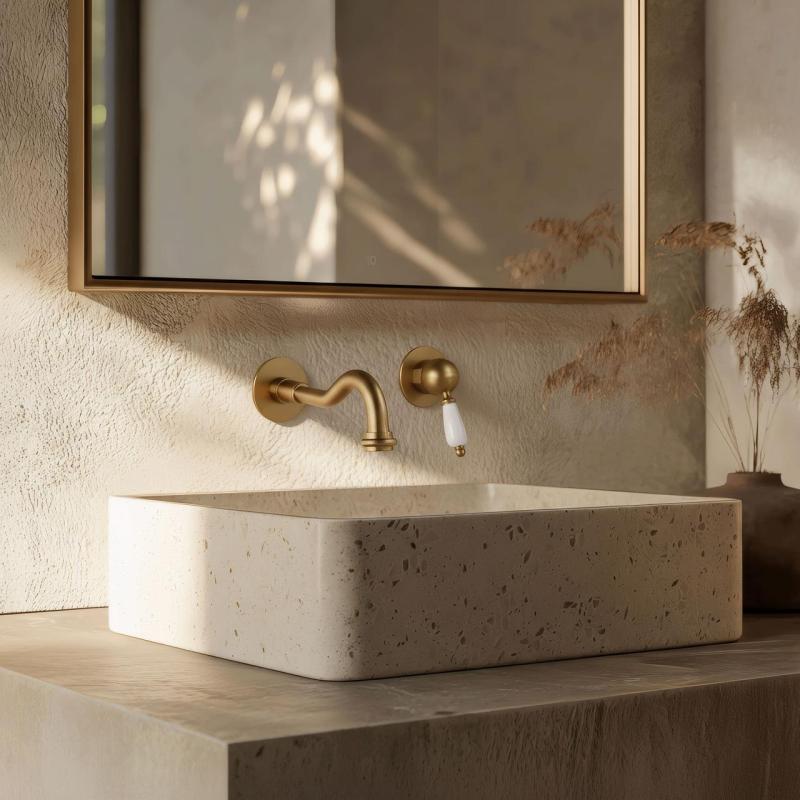 PB nostalgična vgradna umivalniška armatura Vintage izliv 21cm Bronasta