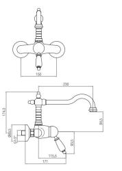 PB nostalgična enoročna zidna pipa z belo ročico, kromirana