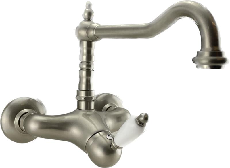 PB nostalgična enoročna stenska armatura z belo ročico iz nerjavečega jekla