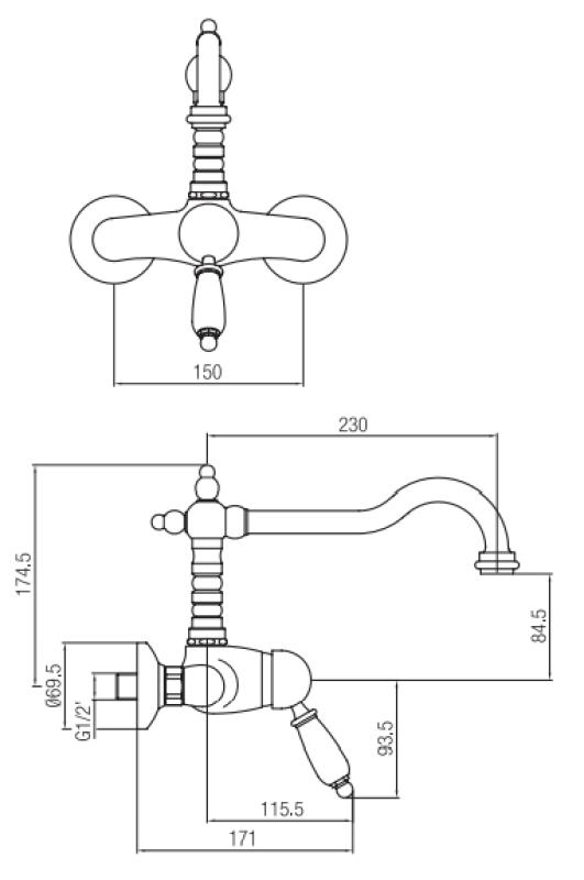 PB nostalgična enoročna stenska armatura z belo ročico iz nerjavečega jekla