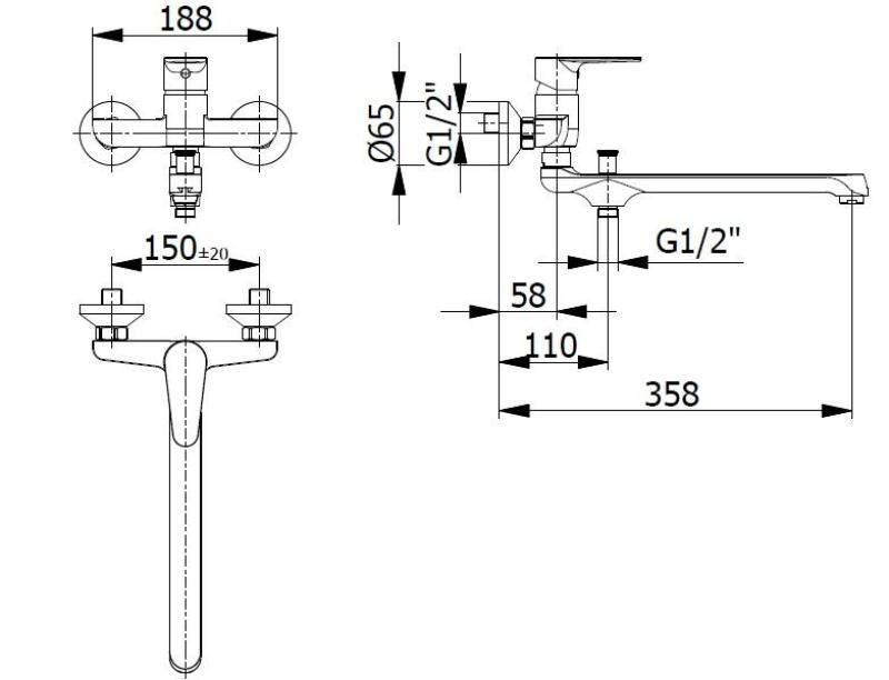 Posebni stenski kran Blusani Stenski kran Krom z dolgim izlivom 35cm in ročno prho 1208952919