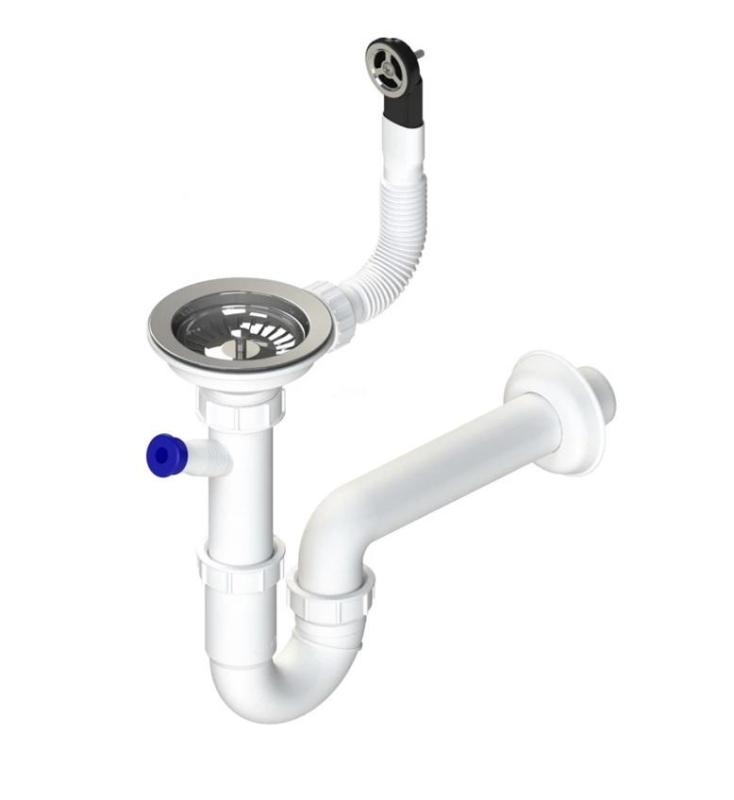 GranitMy Odtočni set iz nerjavečega jekla z okroglim prelivom vključno s sifonom za enojno pomivalno korito 1208952965