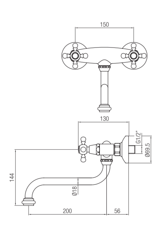 Nostalgische kuhinjska pipa Klasična stenska pipa baker 1208953531