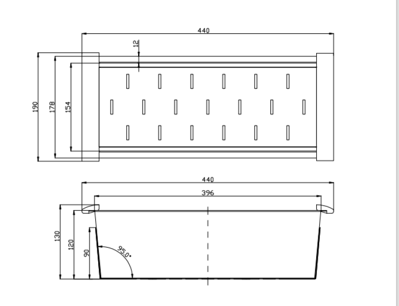 Ausmann geborsteld roestvrijstalen inzetbak restenbakje 44x18cm voor spoelbak lengte 40cm 1208953722