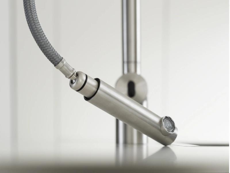 Franke brušena nerjaveča jeklena senzorska kuhinjska pipa Atlas Neo z izvlečno izlivno cevjo inox 115.0625.523