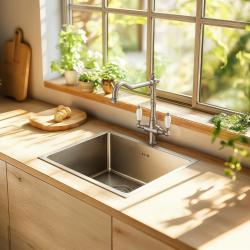 PB Nostalgijska klasična podeželska kuhinjska pipa iz nerjavečega jekla z belimi ročaji 1208953915