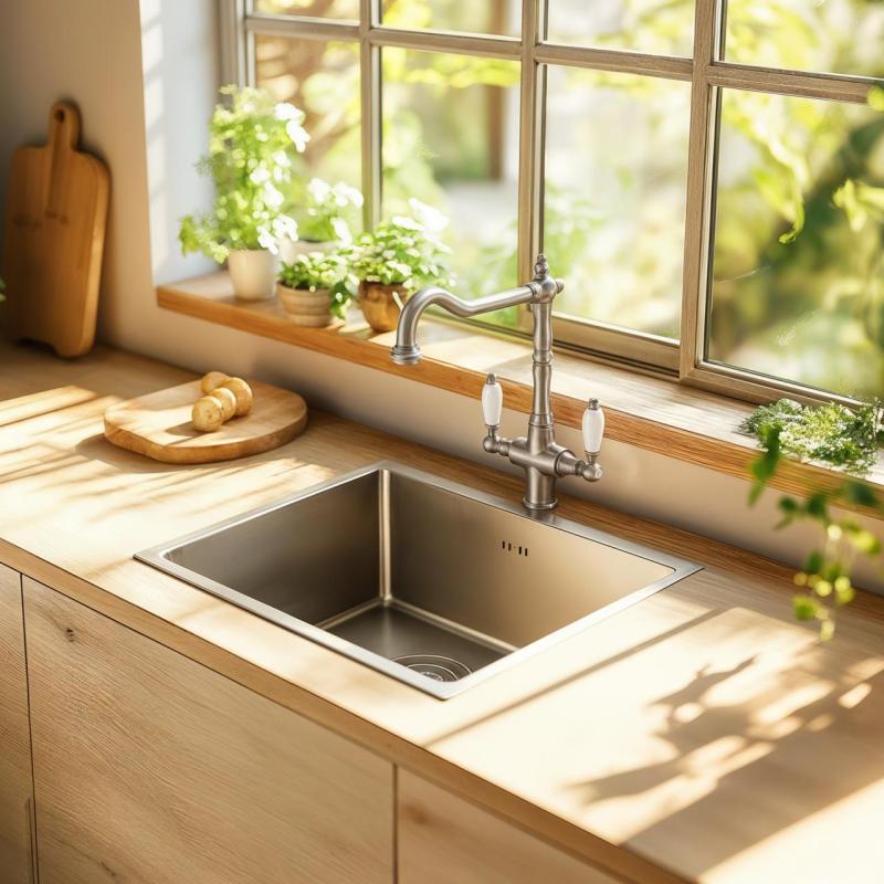 PB Nostalgijska klasična podeželska kuhinjska pipa iz nerjavečega jekla z belimi ročaji 1208953915