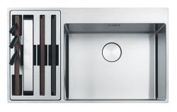 Franke Box Center BWX220-54-27 inox pomivalno korito desno s desko za rezanje, setom nožev in žično košaro 86x51cm 127.0587.644