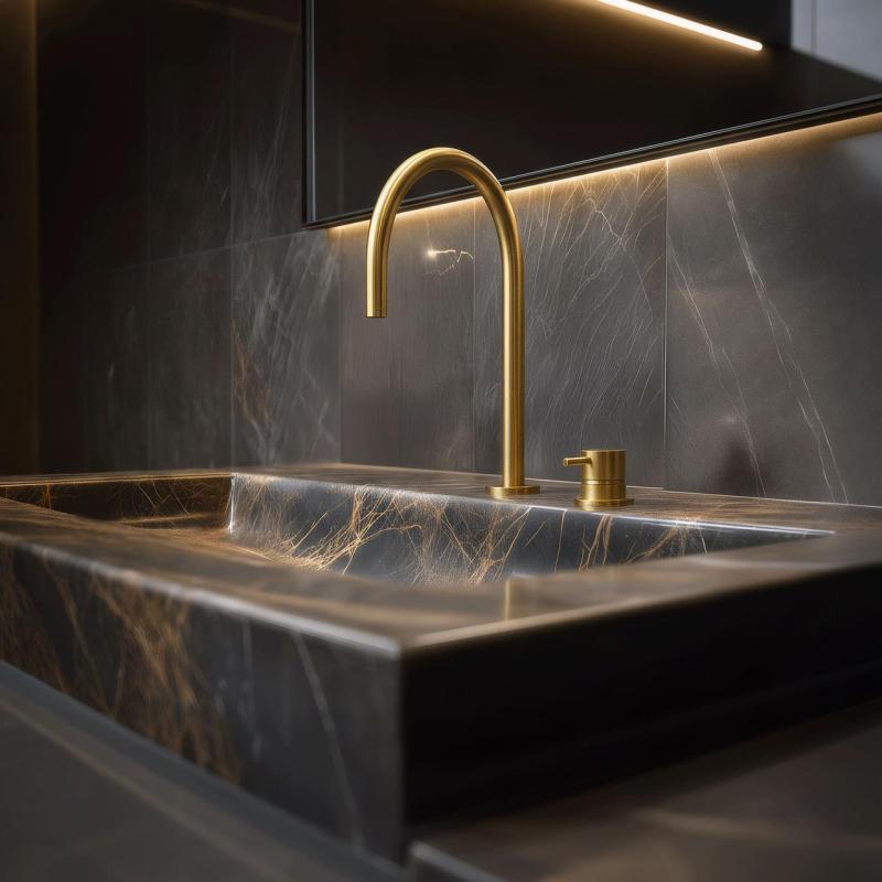 Waterevolution Flow 2-gats wastafelkraan geborsteld messing T1121ULE