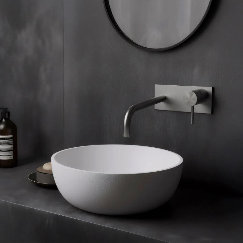 Waterevolution Flow vgradna pipa za umivalnik s pokrivno ploščo, v celoti iz nerjavečega jekla, z izlivom 21 cm T1161BIE-21