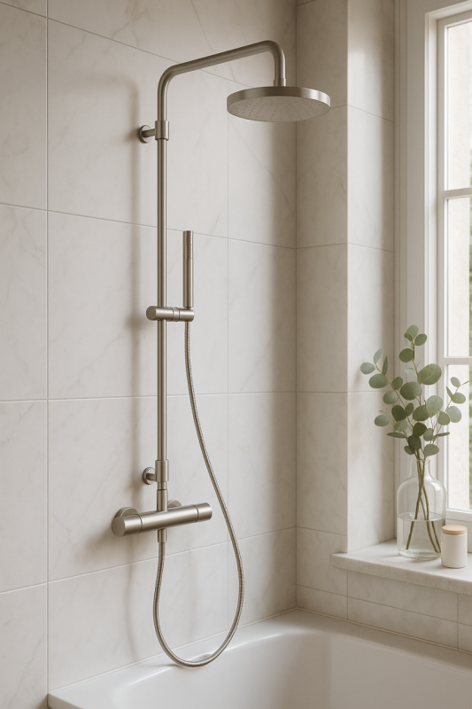 Waterevolution Flow tuš kombinacija s termostatom in deževno prho v celoti iz nerjavečega jekla T141TIE