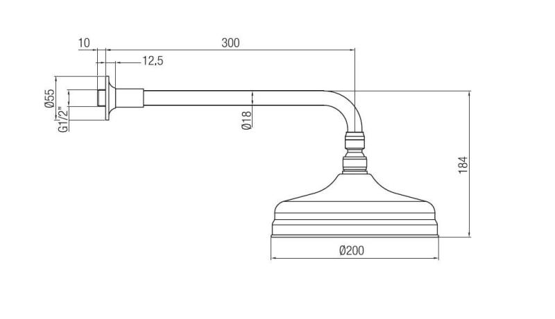 PB nostalgijska nadglavna prha 20 cm z zaščito proti vodnemu kamnu in pršno roko iz nerjavečega jekla
