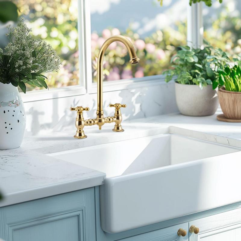 PB Nostalgijska Pipa za Kuhinjo iz Medenine, Naravna z Okroglim Izlivom in Zvezdnimi Ročaji 1208954669