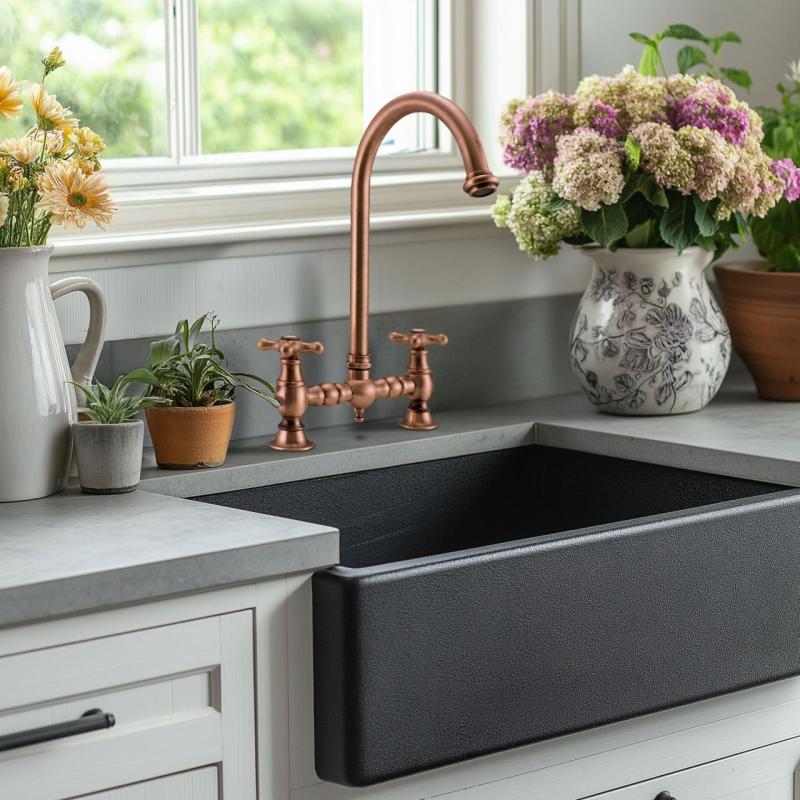 PB Nostalgijska kuhinjska pipa z bakrenim mostom, okrogli izliv s zvezdastimi gumbi 1208954670