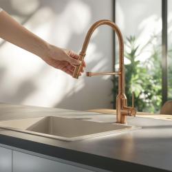 Quadri Stamford visoka kuhinjska armatura s fleksibilnim izlivom PVD brušen baker 1208956078