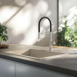 Quadri Retford kuhinjska armatura iz nerjavečega jekla s fleksibilnim črnim izlivom 1208956089