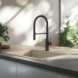 Quadri Retford kuhinjska pipa mat črna s fleksibilnim izlivom črna 1208956090