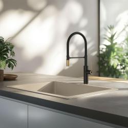 Quadri Retford Kuhinjska Armatura Črna z Zlato Obdelavo in Prilagodljiv Črn Izliv 1208956092