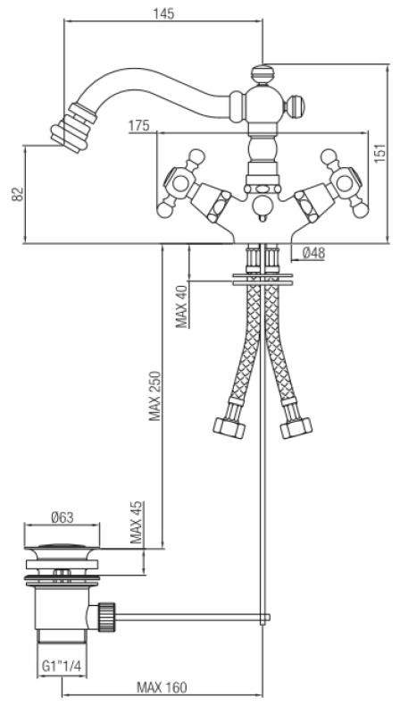 PB klasična bide pipa 145 mm izliv Bronasta
