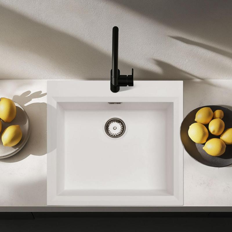 Bela nadgradna pomivalna korita 58x53cm z luknjico za pipo z inox čepom 1208956763